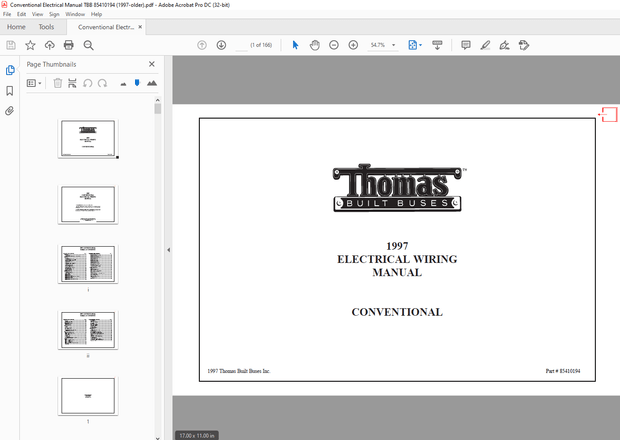 Thomas Built Buses Conventional 1997 Electrical Wiring Manual  - PDF DOWNLOAD