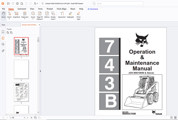 Bobcat 743B Operation &amp; Maintenance Manual - PDF DOWNLOAD