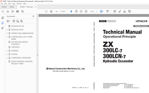 Hitachi ZX 300LC-7 300LCN-7 Hydraulic Excavator Operational Technical Manual PN:TODD650-EN-00