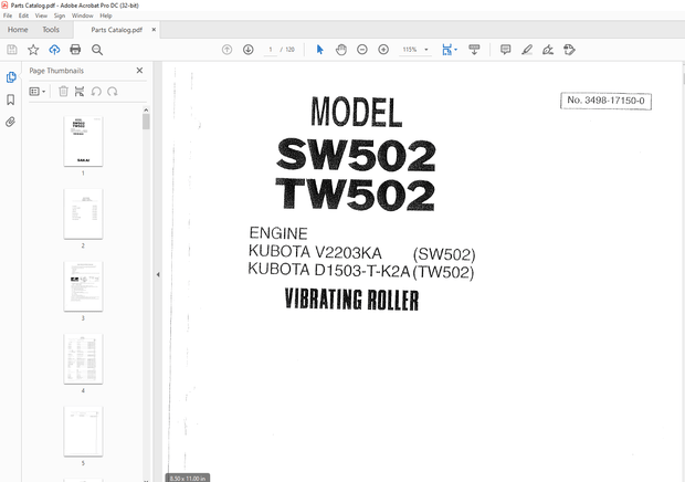 Sakai Vibrating Roller SW502 TW502 Parts Manual - PDF DOWNLOAD