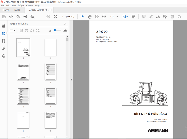 AMMANN ARX 90 TANDEMOVÝ VÁLEC DÍLENSKÁ PŘÍRUČKA (4122062) - PDF
