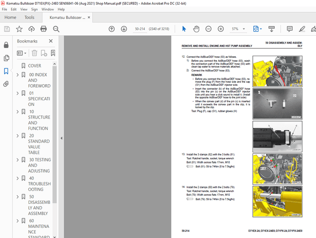 Komatsu D71EX -24 D71EX -24E0 D71PX-24 D71PX-24E0 Bulldozer Shop Manual SEN06841-06 – PDF DOWNLOAD