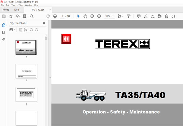 Terex TA35 TA40 Dump Truck Operation Safety Maintenance Manual PN 15272710 - PDF DOWNLOAD 