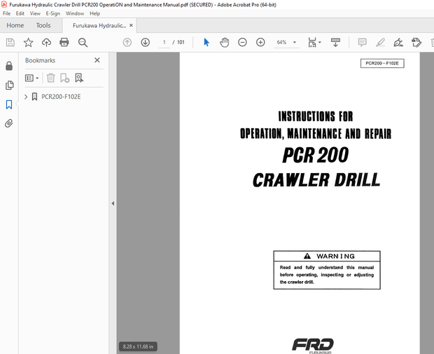 FURUKAWA PCR 200 CRAWLER DRILL Operation Maintenance &amp; Repair Manual PDF DOWNLOAD