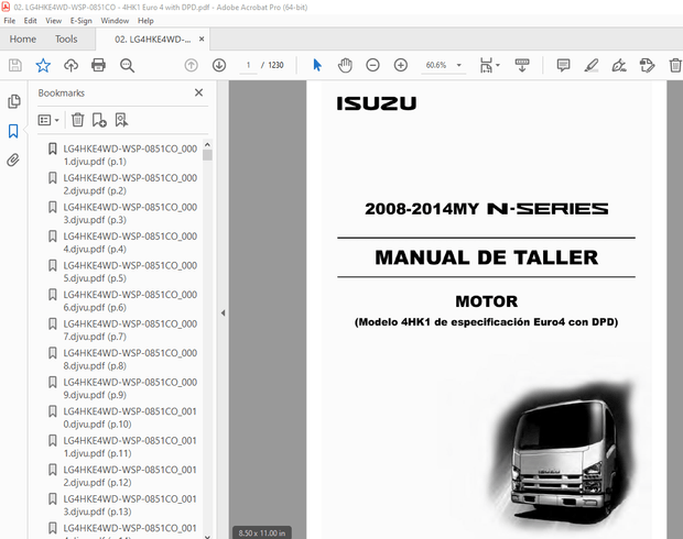 Isuzu 4HK1 de especificacion Euro4 con DPD Motor 2008-2014MY N-Series Manual De Taller - PDF 