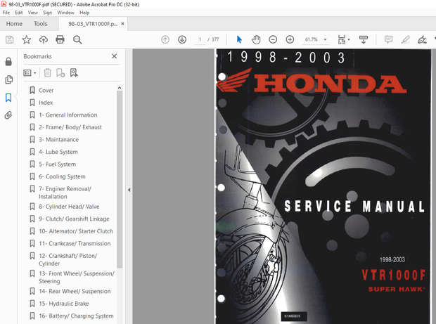 1998-2003 Honda VTR100F Super Hawk Service Manual - PDF DOWNLOAD