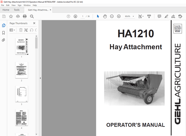 Gehl Hay Attachment HA1210 Operators Manual 907083A – PDF DOWNLOAD