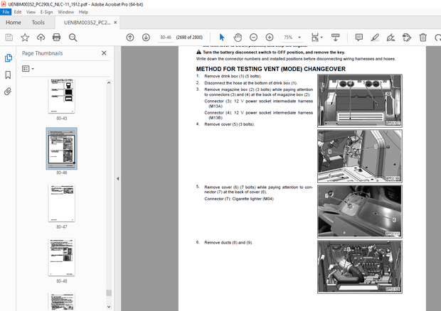 Komatsu PC290-11,PC290LC-11,PC290NLC-11 Hydraulic Excavator Repair Service Manual UENBM00352 - PDF 
