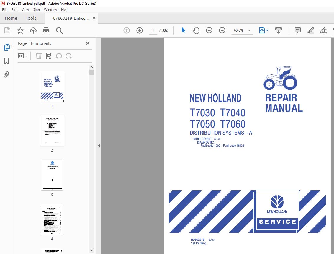 New Holland T7030 T7040 T7050 T7060 Repair Manual - PDF DOWNLOAD