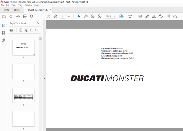 Ducati Monster S4RS 2007 Parts Manual PN 91512402B - PDF DOWNLOAD