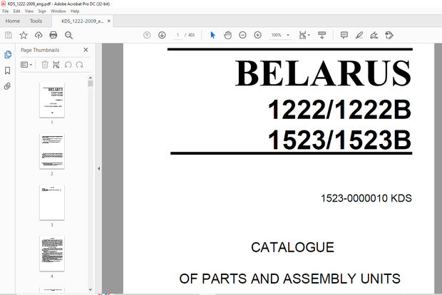 Belarus 1222 1222B 1523 1523B Tractor Parts Catalogue &amp; Assembly Manual 1523-0000010 KDS – PDF 
