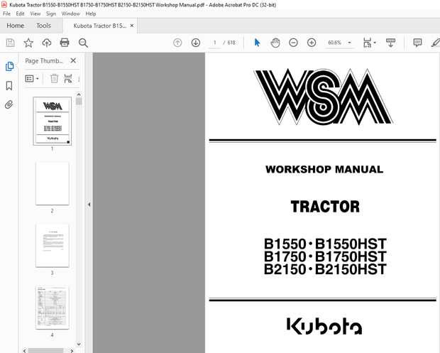 Kubota Tractor B1550·B1550HST B1750·B1750HST B2150·B2150HST Workshop Manual - PDF DOWNLOAD