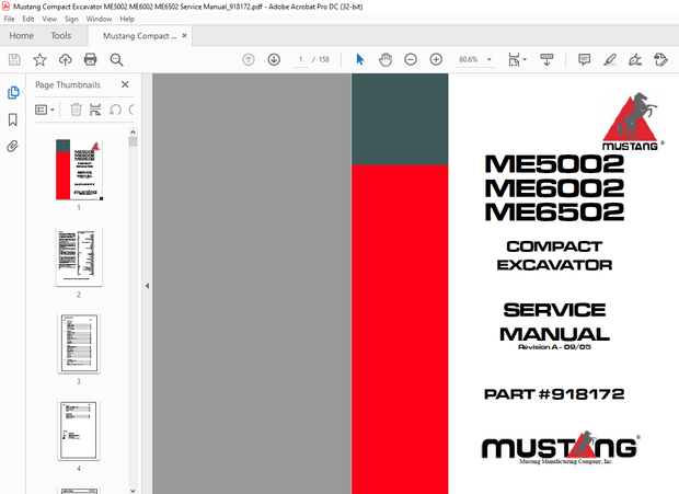 Mustang Compact Excavator ME5002 ME6002 ME6502 Service Manual_918172 – PDF DOWNLOAD