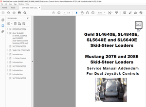 Gehl Skid Steer Loader SL4640E,SL4840E,SL5640E,SL6640E Dual Joystick Controls Service Manual 917231 