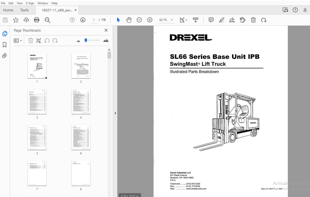 Drexel SL66 Series Base Unit IPB SwingMast Lift Truck Parts Manual 16027-11 – PDF DOWNLOAD