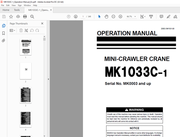 Maeda MINI-CRAWLER CRANE MK1033C-1 OPERATION MANUAL – PDF DOWNLOAD
