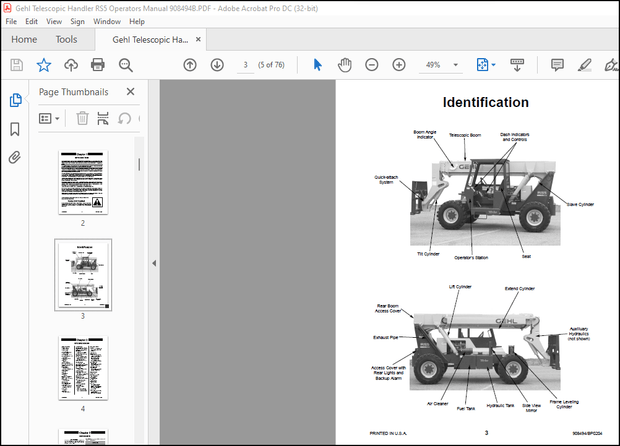 Gehl Telescopic Handler RS5 Operators Manual 908494B – PDF DOWNLOAD