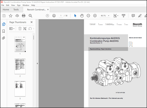 Rexroth Combination Pump Series 10 AA20VG Repair Instruction 917261 – PDF DOWNLOAD