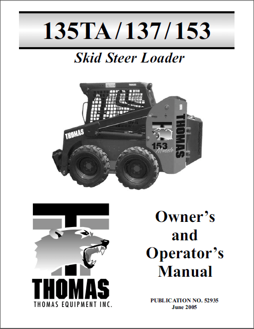 Thomas 135ta 137 153 Skid Steer Loader Operation Maintenance Service Manual – Download
