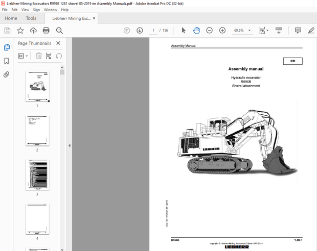 Liebherr R996B Hydraulic excavator Shovel attachment Assembly Manual – PDF DOWNLOAD