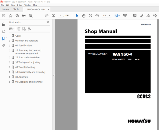 Komatsu WA150-6 Wheel Loader Shop Manual SEN04884-06 - PDF DOWNLOAD