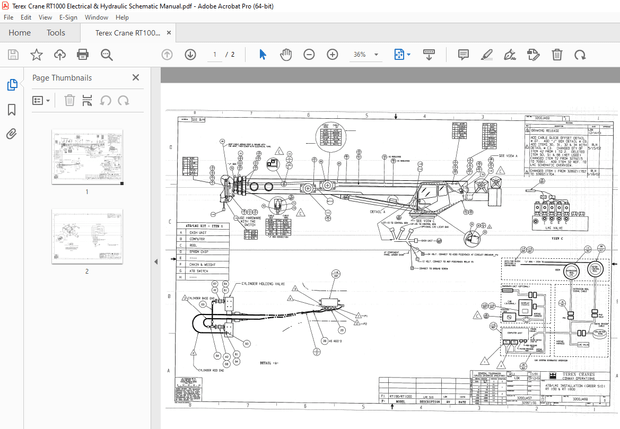Terex Crane RT1000 Electrical &amp; Hydraulic Schematic Manual PDF