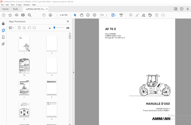 AMMANN AV 70 X RULLO TANDEM MANUALE D‘USO 3008841 - PDF