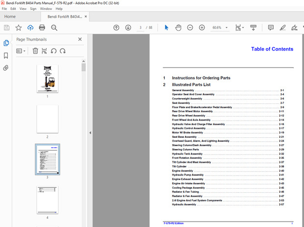 Bendi Landoll B40i4 Narrow Aisle Forklift Parts Manual F-579-R2  – PDF DOWNLOAD