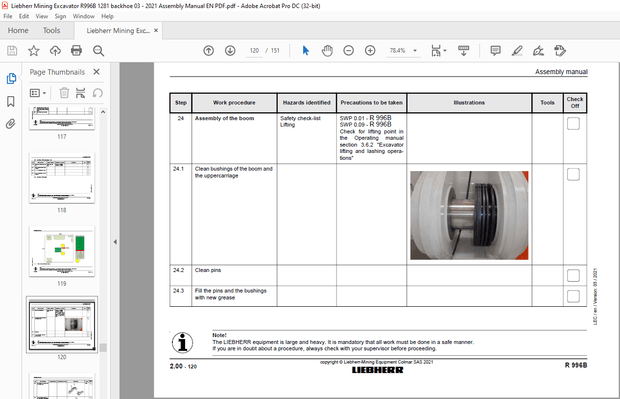 Liebherr R 996B Backhoe Attachment Hydraulic Excavator Assembly Manual – PDF DOWNLOAD