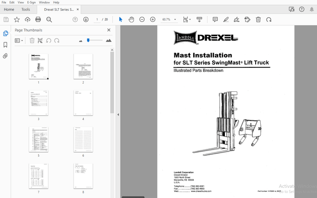 Drexel SLT Series SwingMast Lift Truck Mast Installation Parts Manual 1415280 – PDF DOWNLOAD