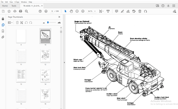 Tadano TR-400E Hydraulic Crane Operation &amp; Maintenance Manual 540019 – PDF DOWNLOAD
