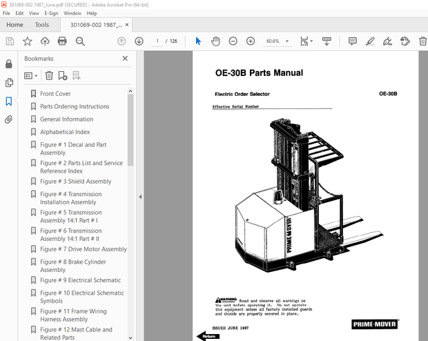 BT Prime-Mover OE-30B Electric Order Selector Parts Manual - PDF DOWNLOAD