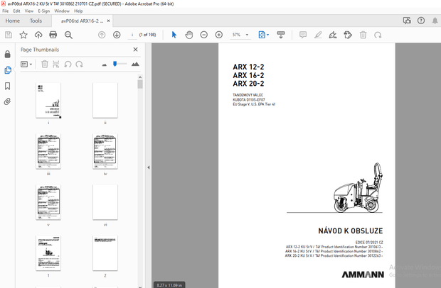 AMMANN ARX 12-2 ARX 16-2 ARX 20-2 TANDEMOVÝ VÁLEC NÁVOD K OBSLUZE - PDF