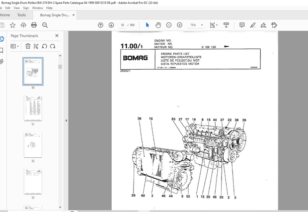 Bomag BW 219 DH-3 Single Drum Wheel Drive vibratory roller Parts Manual 00815350 – PDF DOWNLOAD