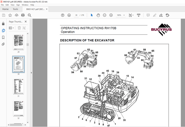 Cat Bucyrus RH170 Hydraulic Excavator OPERATING INSTRUCTIONS MANUAL BI651421 – PDF DOWNLOAD