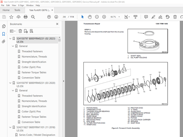 Yale G876 (GDP190DC, GDP210DC, GDP230DC, GDP230DCS, GDP250DC, GDP280DC) Service Manual PDF