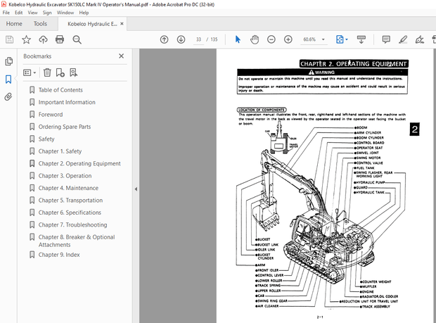 Kobelco SK150LC Mark IV Hydraulic Excavator Operator’s Manual – PDF DOWNLOAD
