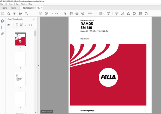 Fella RAMOS SM 310 FP FP-KC FP-RC FP-SL Disc mower Operator’s Manual – PDF DOWNLOAD