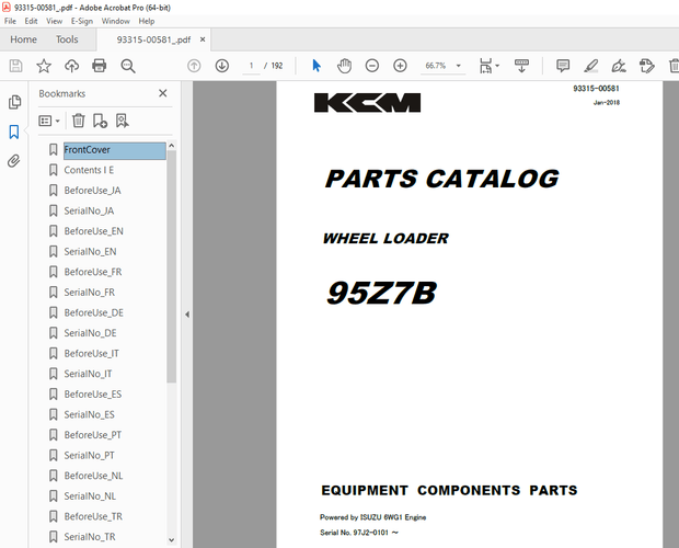 KCM 95Z7B Wheel Loader Parts Manual 93315-00581 – PDF DOWNLOAD