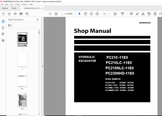 Komatsu PC210-11E0,PC210LC-11E0,PC210NLC-11E0,PC230NHD-11E0 Repair Service Manual UENBM00543 - PDF D