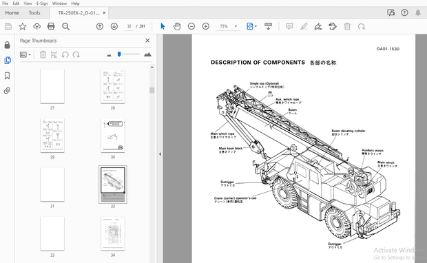 Tadano TR-250EX Hydraulic Crane Operation &amp; Maintenance Manual 530331 – PDF