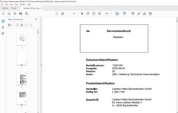 Liebherr Radlader L 546-1755 Servicehandbuch – PDF DOWNLOAD (German)