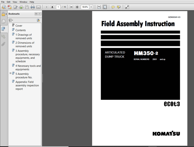Komatsu HM350-2 Articulated Dump Truck Field Assembly Instruction PDF DOWNLOAD