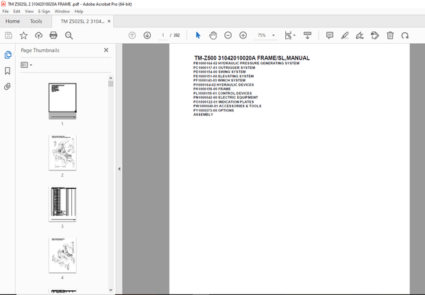 Tadano Crane TM-Z500 31042010020A FRAME/SL, Parts Manual  - PDF DOWNLOAD