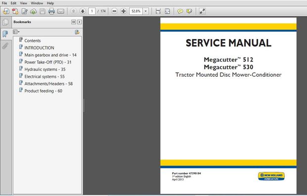 New Holland MegaCutter 512 530 Tractor Mounted Disc Mower Conditioner Service Manual