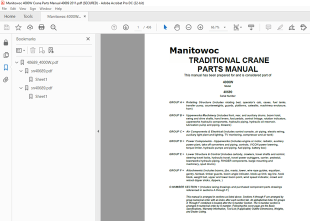 Manitowoc Traditional Crane 4000W Parts Manual SN 40689 – PDF DOWNLOAD
