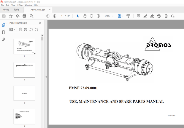 DROMOS A600 Axle Use, Maintenace &amp; Parts Manual 46966 – PDF DOWNLOAD
