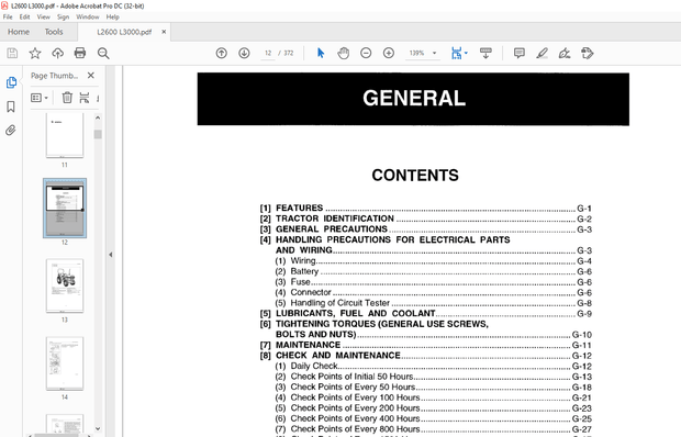 Kubota Tractor L2600 L3000 Workshop Manual – PDF DOWNLOAD