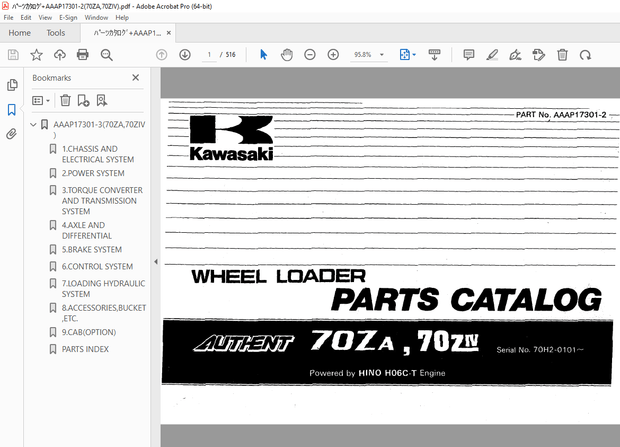 Kawasaki AUTHENT 70ZA 70ZIV Wheel Loader Parts Manual – PDF DOWNLOAD