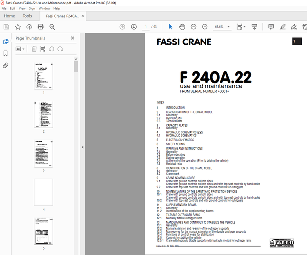 Fassi Cranes F 240A.22 Use and Maintenance Manual – PDF DOWNLOAD